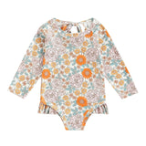 Floral Long Sleeve Toddler Swimsuit - Wearebambino - 2T - Floral Long Sleeve Toddler Swimsuit