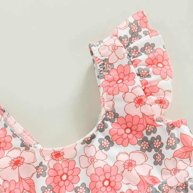 Floral Ruffled Baby Swimsuit - Wearebambino - 6 - 9 M - Floral Ruffled Baby Swimsuit