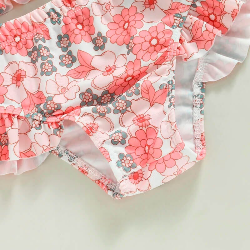 Floral Ruffled Baby Swimsuit - Wearebambino - 6 - 9 M - Floral Ruffled Baby Swimsuit