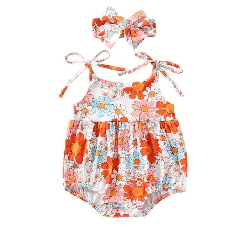 Floral Straps Baby Romper - Wearebambino - 0 - 3 M - Floral Straps Baby Romper