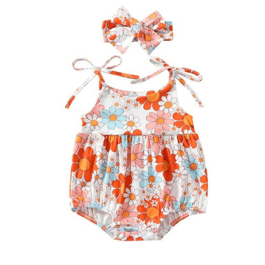 Floral Straps Baby Romper - Wearebambino - 0 - 3 M - Floral Straps Baby Romper