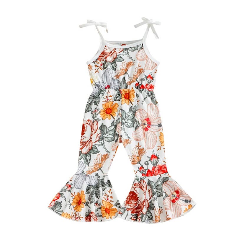 Floral Straps Flared Toddler Jumpsuit - Wearebambino - 9 - 12 M - Floral Straps Flared Toddler Jumpsuit