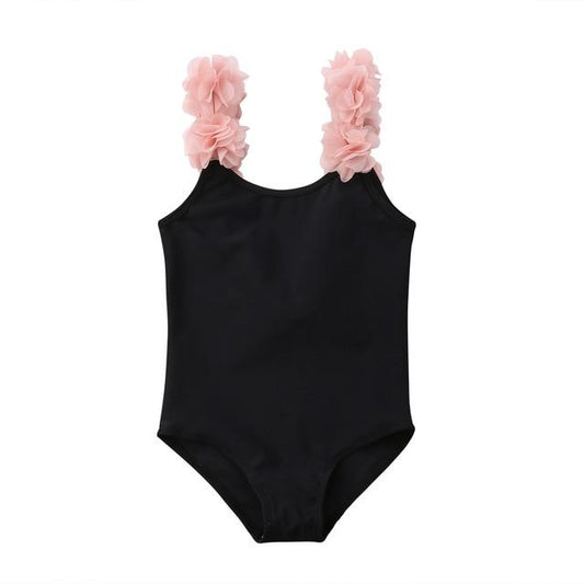 Floral Straps Toddler Swimsuit - Wearebambino - Black - 2T - Floral Straps Toddler Swimsuit