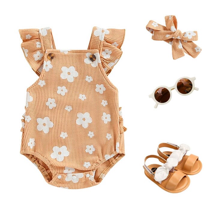 Floral Waffle Baby Romper - Wearebambino - 0 - 3 M - Floral Waffle Baby Romper