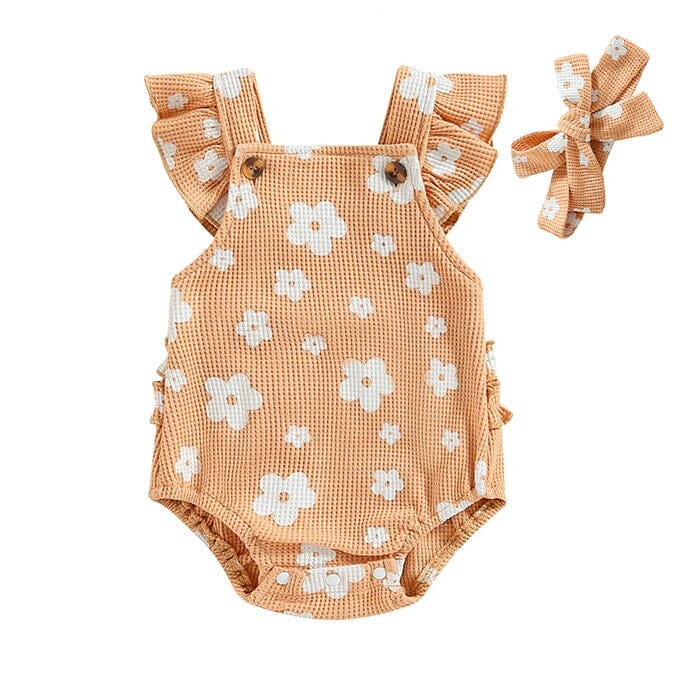 Floral Waffle Baby Romper - Wearebambino - 0 - 3 M - Floral Waffle Baby Romper