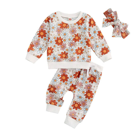 Flowers Sweatshirt Baby Set - Wearebambino - 3 - 6 M - Flowers Sweatshirt Baby Set