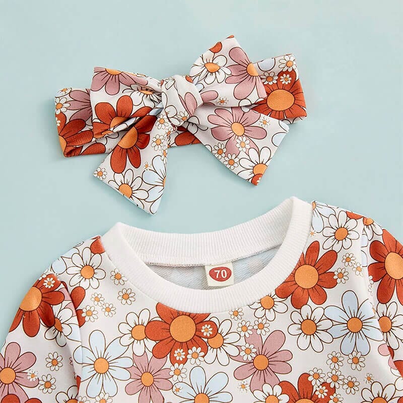 Flowers Sweatshirt Baby Set - Wearebambino - 3 - 6 M - Flowers Sweatshirt Baby Set