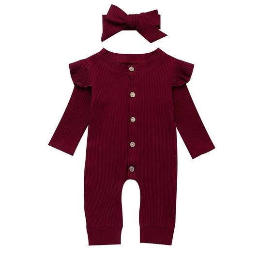 Flutter Button Baby Jumpsuit - Wearebambino - Red - 3 - 6 M - Flutter Button Baby Jumpsuit