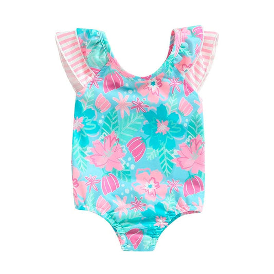 Fly Sleeve Floral Toddler Swimsuit - Wearebambino - 9 - 12 M - Fly Sleeve Floral Toddler Swimsuit