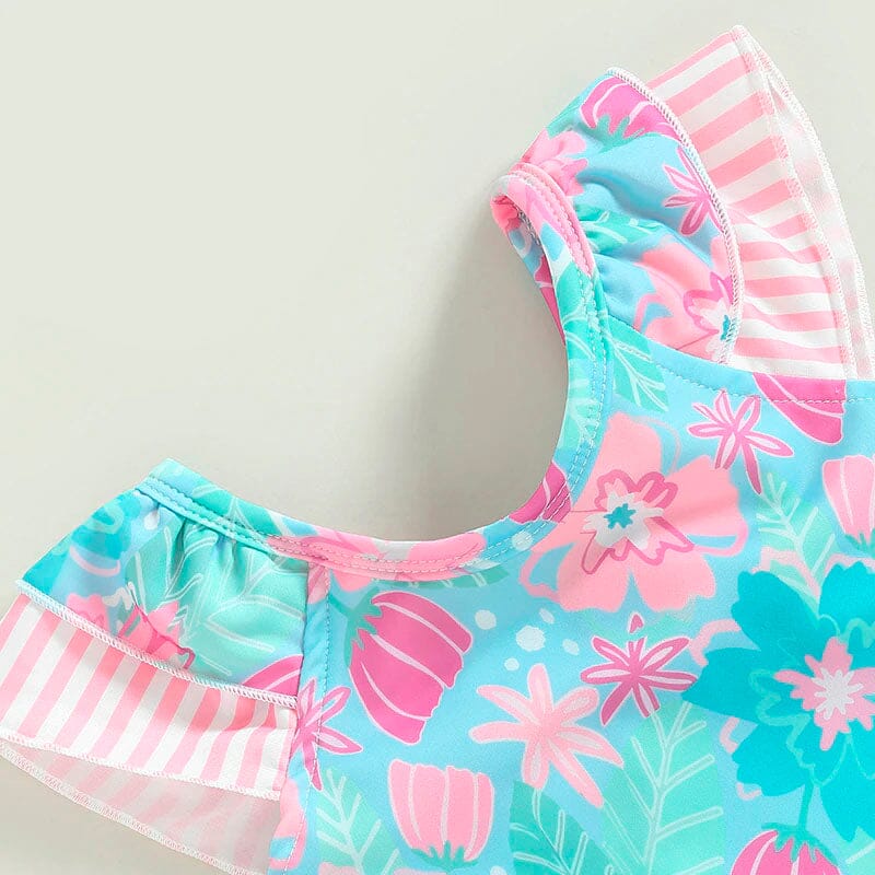 Fly Sleeve Floral Toddler Swimsuit - Wearebambino - 9 - 12 M - Fly Sleeve Floral Toddler Swimsuit