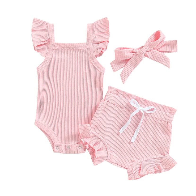 Fly Sleeve Solid Ribbed Baby Set - Wearebambino - Pink - 0 - 3 M - Fly Sleeve Solid Ribbed Baby Set