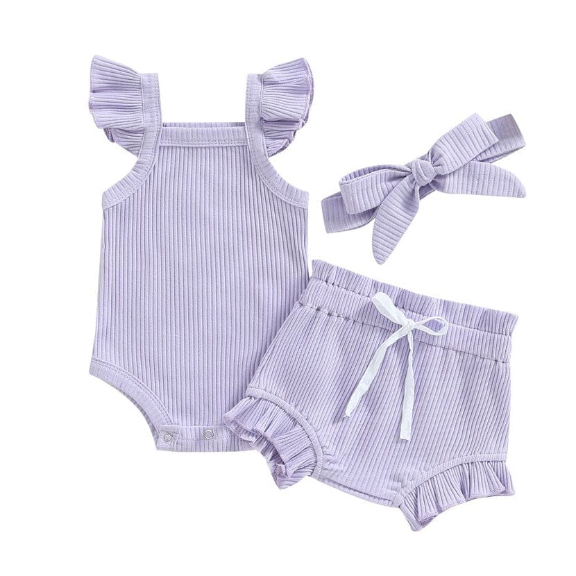 Fly Sleeve Solid Ribbed Baby Set - Wearebambino - Purple - 0 - 3 M - Fly Sleeve Solid Ribbed Baby Set