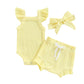 Fly Sleeve Solid Ribbed Baby Set - Wearebambino - Yellow - 0 - 3 M - Fly Sleeve Solid Ribbed Baby Set