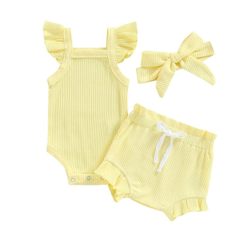 Fly Sleeve Solid Ribbed Baby Set - Wearebambino - Yellow - 0 - 3 M - Fly Sleeve Solid Ribbed Baby Set