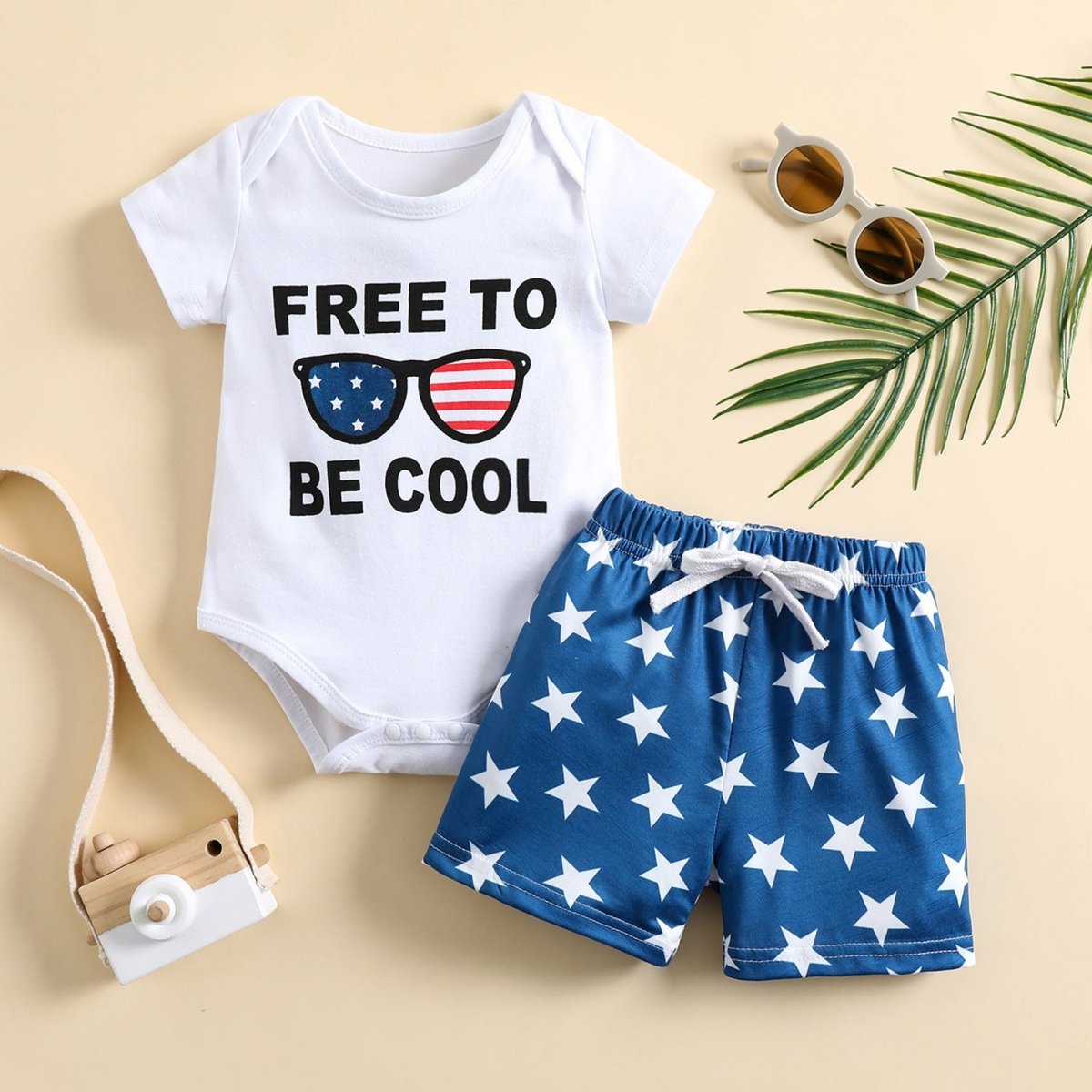 Free To Be Cool Outfit - Wearebambino - White/Blue/Red - 3 - 6 M - Free To Be Cool Outfit