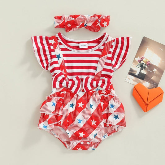 Frilled Stars & Stripes USA Romper - Wearebambino - Red/White/Blue - 0 - 3 M - Frilled Stars & Stripes USA Romper