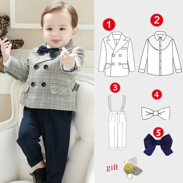 Full Set Boys Wedding - Wearebambino - Gray/Dark Blue /5 pcs - 9 M - Full Set Boys Wedding