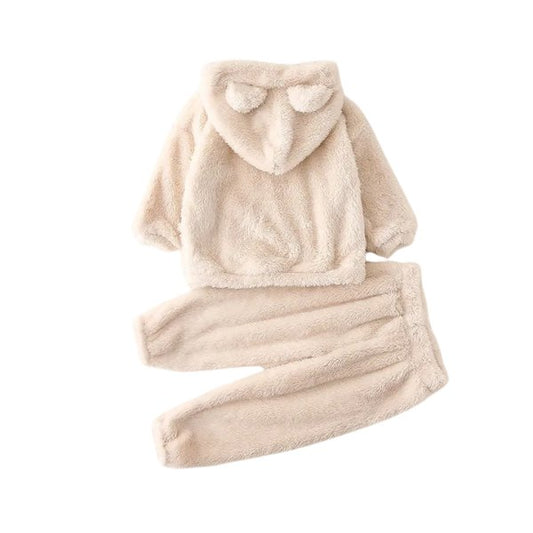 Fuzzy Hoodie & Pants - Wearebambino - Beige - 18 - 24 M - Fuzzy Hoodie & Pants