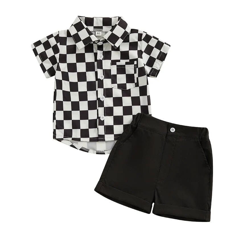 Gentleman Checkered Shirt Toddler Set - Wearebambino - Black - 9 - 12 M - Gentleman Checkered Shirt Toddler Set