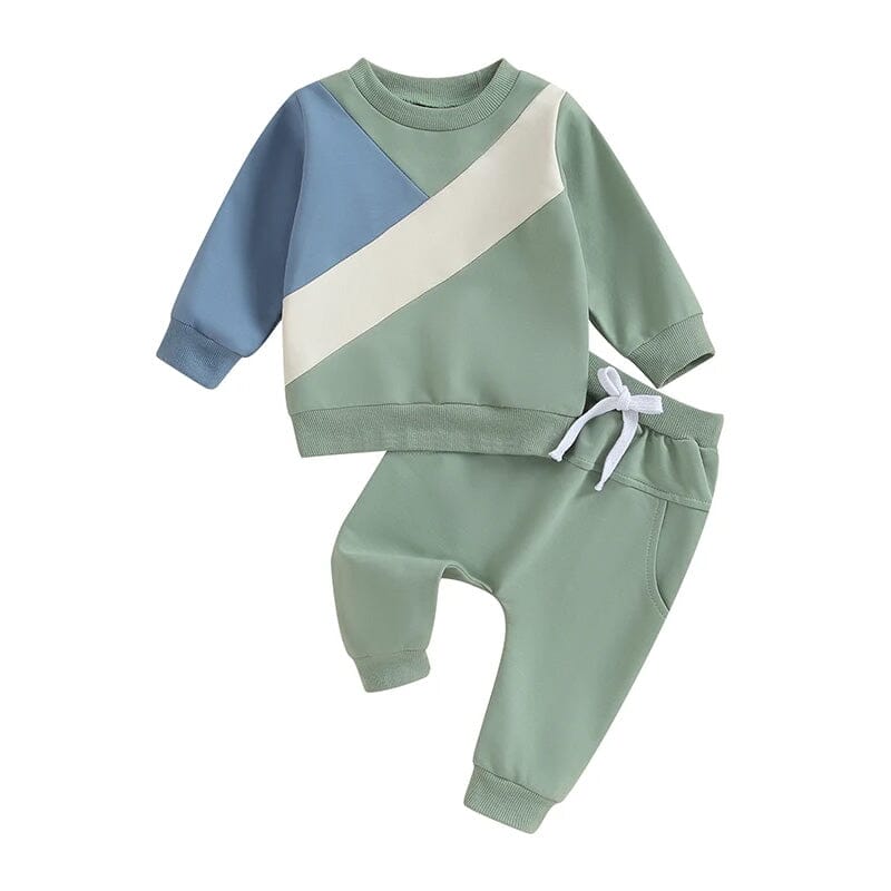 Geometric Color Block Baby Set - Wearebambino - Green - 3 - 6 M - Geometric Color Block Baby Set