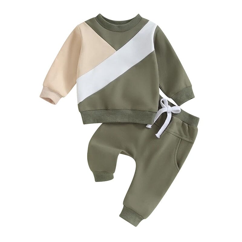 Geometric Color Block Baby Set - Wearebambino - Khaki - 3 - 6 M - Geometric Color Block Baby Set