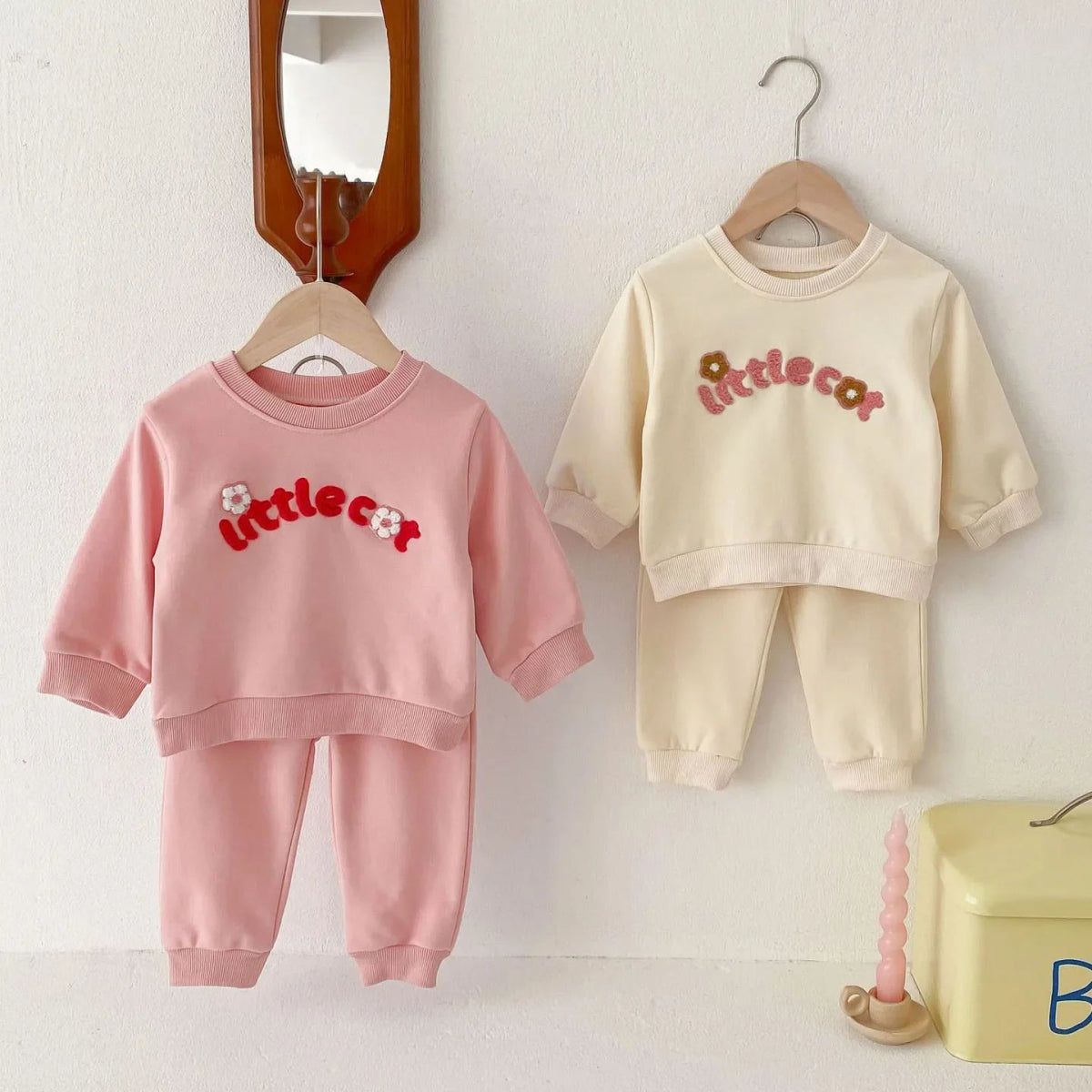 Girls Letter Print Hoodie & Pants Set - Wearebambino - Beige - 2T - Girls Letter Print Hoodie & Pants Set