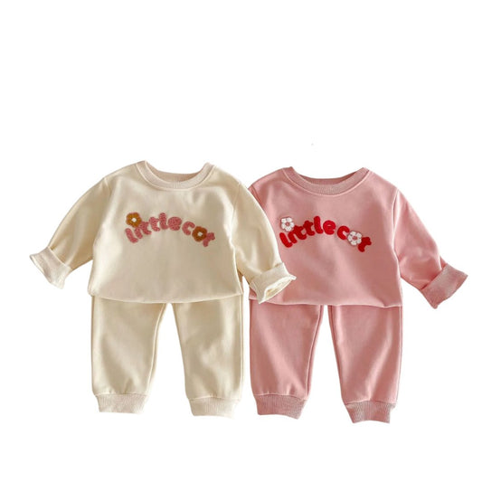 Girls Letter Print Hoodie & Pants Set - Wearebambino - Beige - 2T - Girls Letter Print Hoodie & Pants Set