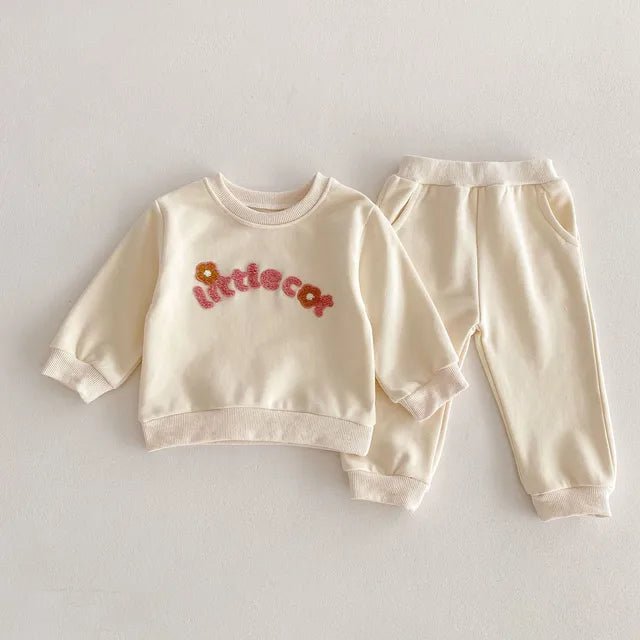 Girls Letter Print Hoodie & Pants Set - Wearebambino - Beige - 2T - Girls Letter Print Hoodie & Pants Set