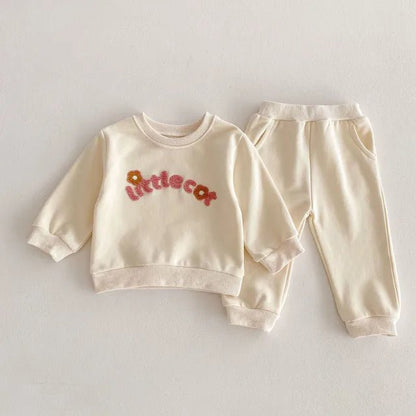 Girls Letter Print Hoodie & Pants Set - Wearebambino - Beige - 2T - Girls Letter Print Hoodie & Pants Set