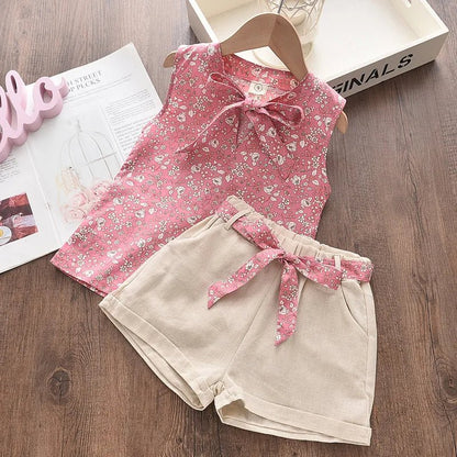 Girls' Sleeveless Cotton Outfit - Wearebambino - Pink - 2T - Girls' Sleeveless Cotton Outfit