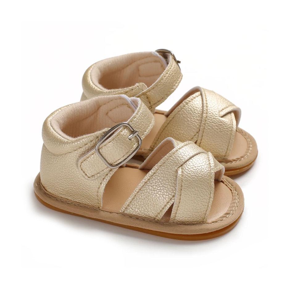 Gold Leather Crossover Baby Sandals - Wearebambino - 1 - Gold Leather Crossover Baby Sandals