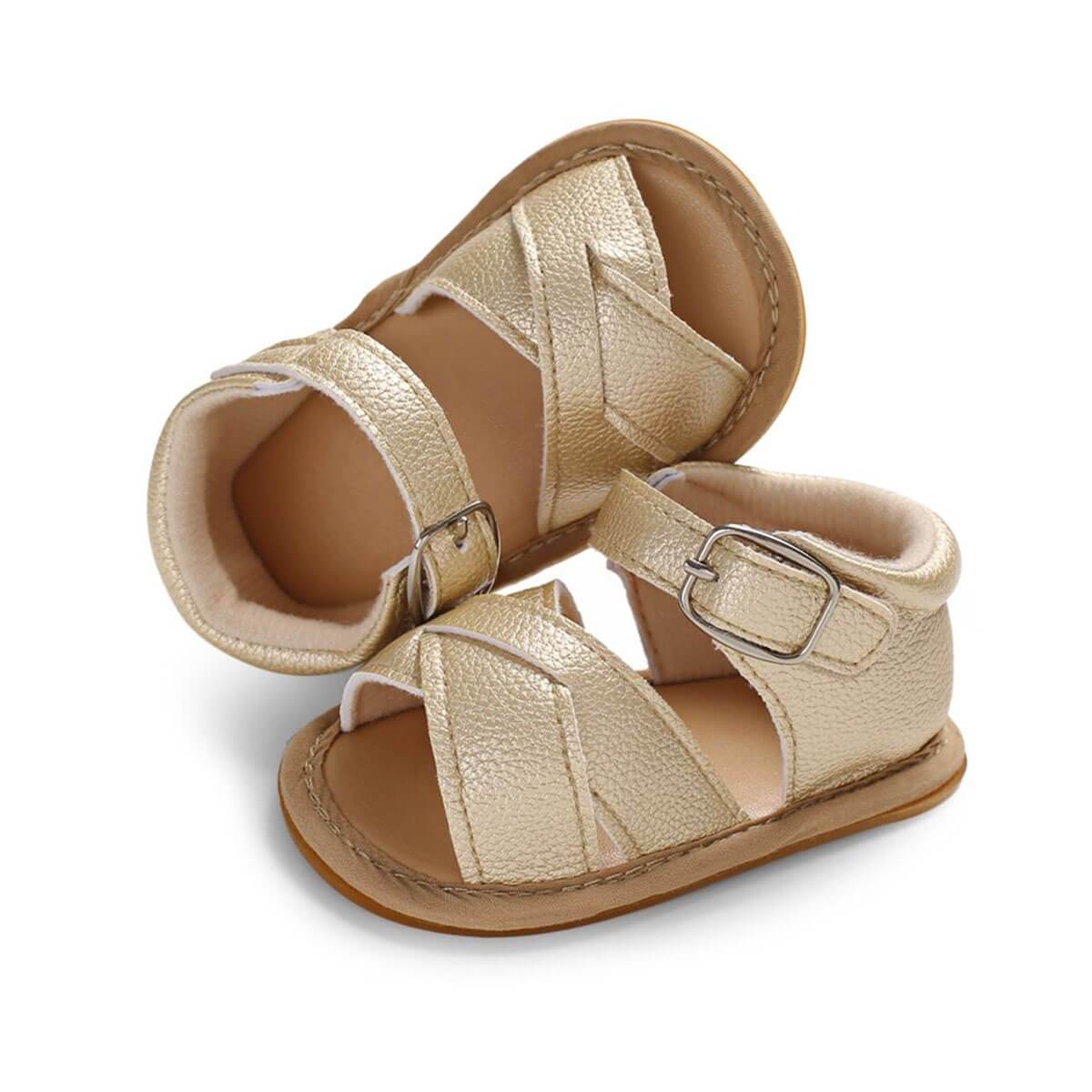 Gold Leather Crossover Baby Sandals - Wearebambino - 1 - Gold Leather Crossover Baby Sandals