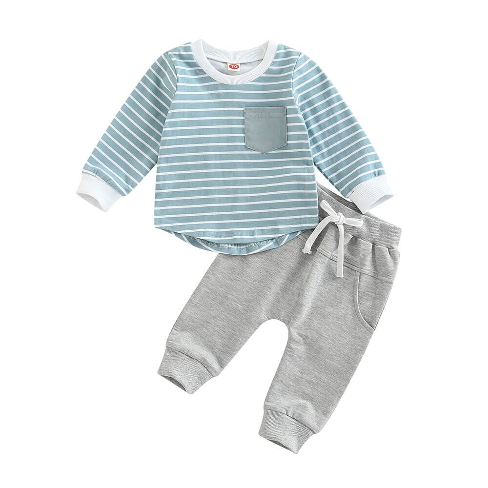 Gray Pants Striped Baby Set - Wearebambino - 3 - 6 M - Gray Pants Striped Baby Set