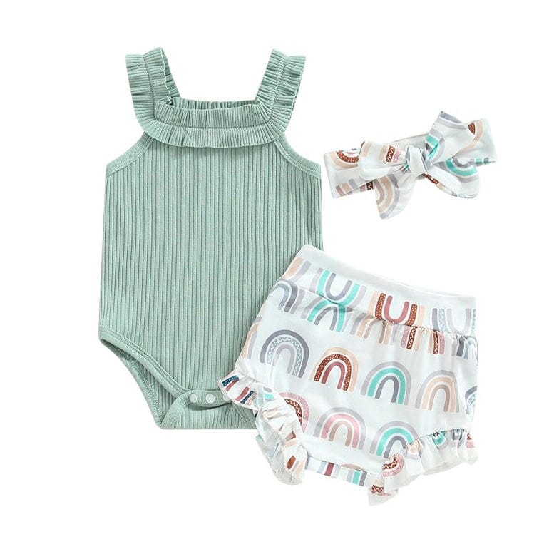 Green Rainbow Ruffled Baby Set - Wearebambino - 0 - 3 M - Green Rainbow Ruffled Baby Set