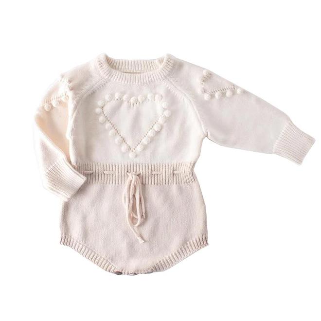 Heart Knitted Baby Romper - Wearebambino - 3 - 6 M - Heart Knitted Baby Romper