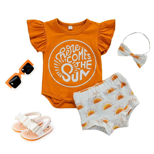 Here Comes The Sun Ruffled Baby Set - Wearebambino - 0 - 3 M - Here Comes The Sun Ruffled Baby Set