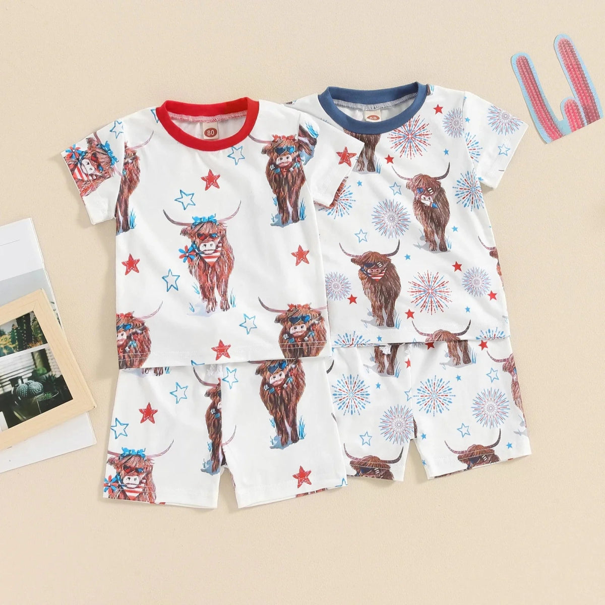 Highland Cow 4th of July Outfit - Wearebambino - Red / Stars - 3 - 6 M - Highland Cow 4th of July Outfit