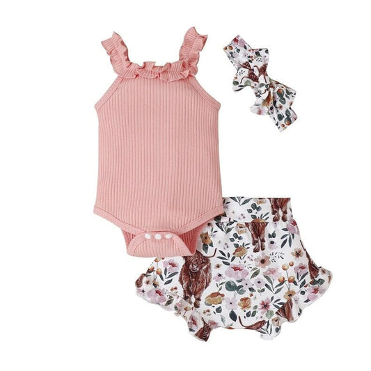 Highland Cow Floral Baby Set - Wearebambino - 0 - 3 M - Highland Cow Floral Baby Set