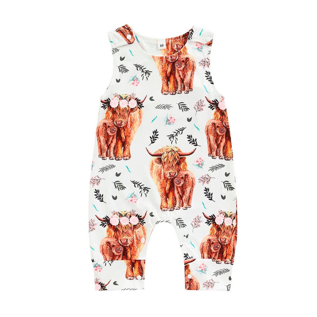 Highland Cows Floral Baby Jumpsuit - Wearebambino - 0 - 3 M - Highland Cows Floral Baby Jumpsuit