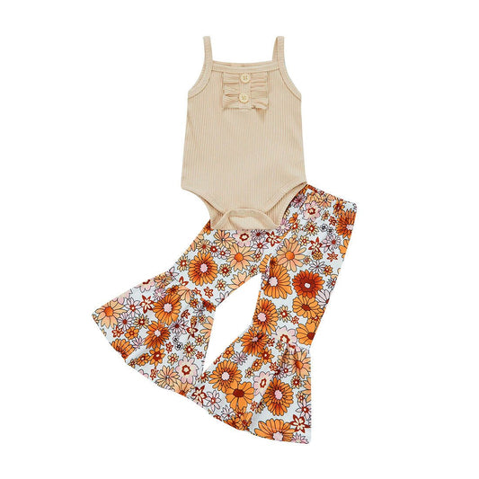 Hippie Floral Flared Pants Baby Set - Wearebambino - 3 - 6 M - Hippie Floral Flared Pants Baby Set