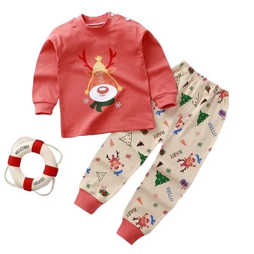 Holiday Cheer PJs: Festive Elk & Santa Motifs - Wearebambino - Santa - 2T - Holiday Cheer PJs: Festive Elk & Santa Motifs