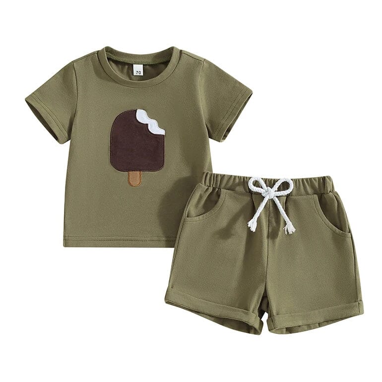 Ice Cream Solid Shorts Baby Set - Wearebambino - Green - 3 - 6 M - Ice Cream Solid Shorts Baby Set