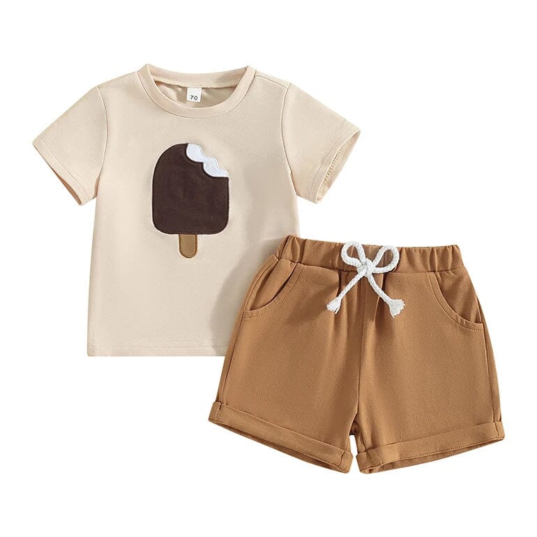 Ice Cream Solid Shorts Baby Set - Wearebambino - Beige - 3 - 6 M - Ice Cream Solid Shorts Baby Set