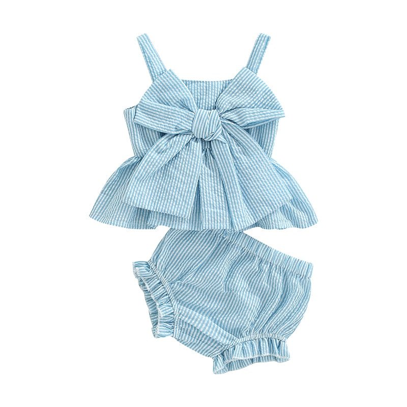 Infant Baby Girl 2Pcs Set Striped Print Big Bow Dress Top and Bloomer Shorts - Wearebambino - 0 - 3 M - United States - Infant Baby Girl 2Pcs Set Striped Print Big Bow Dress Top and Bloomer Shorts