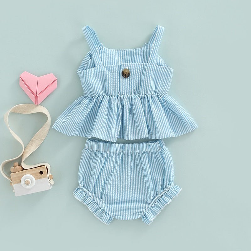 Infant Baby Girl 2Pcs Set Striped Print Big Bow Dress Top and Bloomer Shorts - Wearebambino - 0 - 3 M - United States - Infant Baby Girl 2Pcs Set Striped Print Big Bow Dress Top and Bloomer Shorts