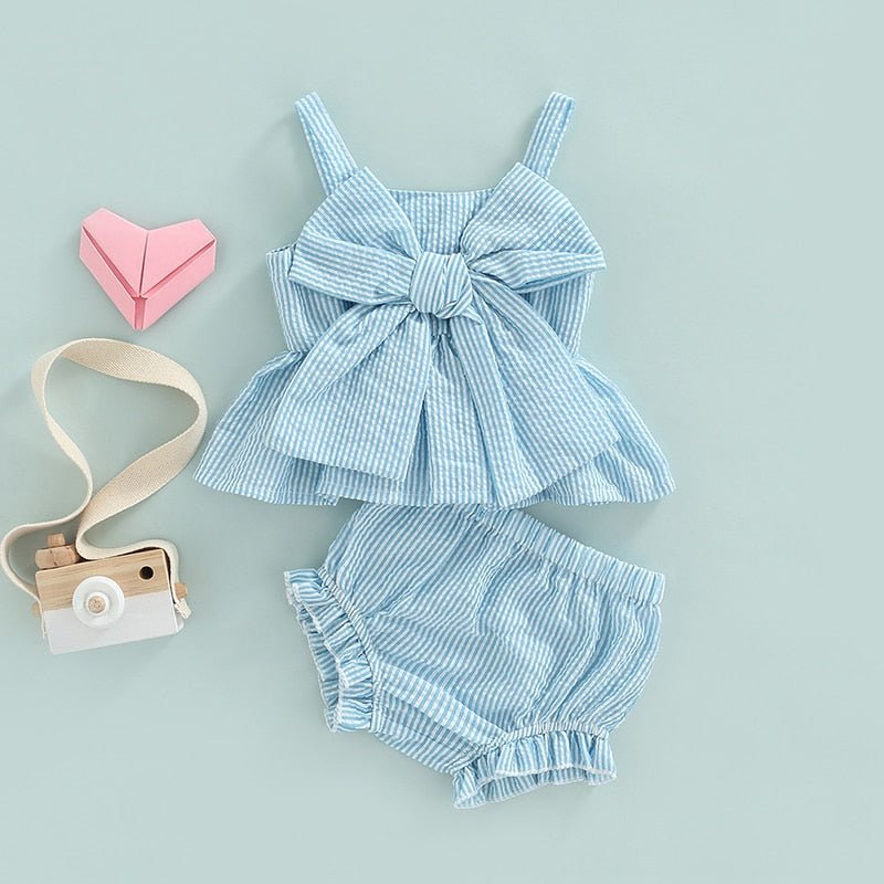 Infant Baby Girl 2Pcs Set Striped Print Big Bow Dress Top and Bloomer Shorts - Wearebambino - 0 - 3 M - United States - Infant Baby Girl 2Pcs Set Striped Print Big Bow Dress Top and Bloomer Shorts