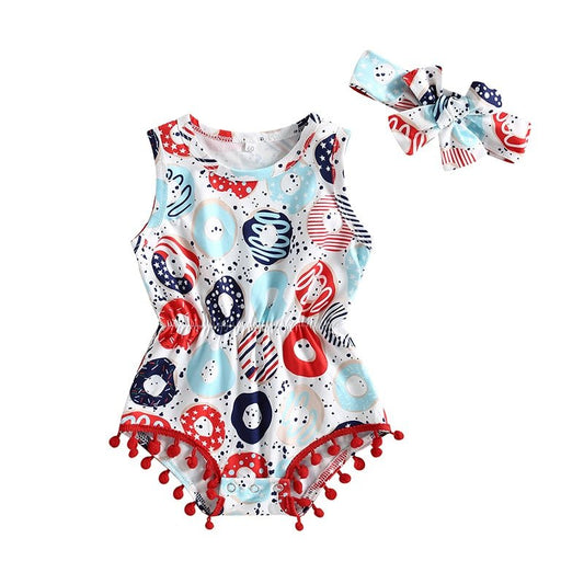 Infant Baby Girls 2Pcs Summer Bodysuit Tank Top Boots Cattle Head Donut Print Playsuit Pom Pom Romper Outfit - Wearebambino - White Donuts - 3 M - United States - Infant Baby Girls 2Pcs Summer Bodysuit Tank Top Boots Cattle Head Donut Print Playsuit Pom Pom Romper Outfit