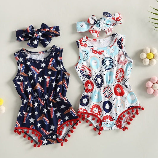 Infant Baby Girls 2Pcs Summer Bodysuit Tank Top Boots Cattle Head Donut Print Playsuit Pom Pom Romper Outfit - Wearebambino - Navy Boots Stars - 3 M - United States - Infant Baby Girls 2Pcs Summer Bodysuit Tank Top Boots Cattle Head Donut Print Playsuit Pom Pom Romper Outfit