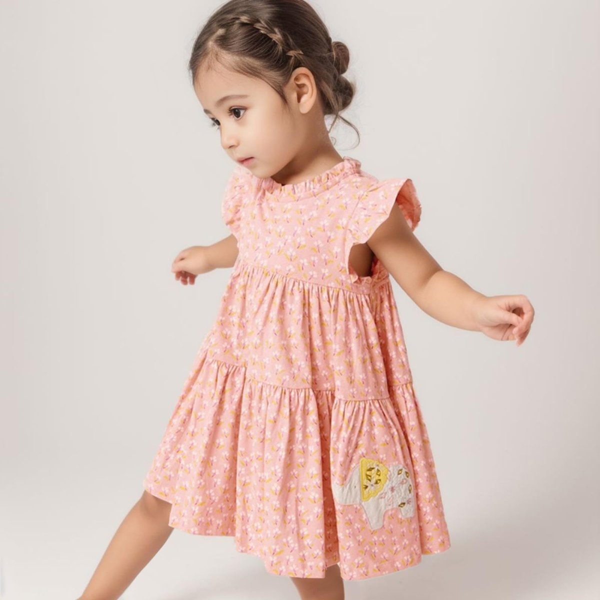 Kid's Summer Cotton Cartoon Elephant Dress - Wearebambino - Pink - 2T - Kid's Summer Cotton Cartoon Elephant Dress