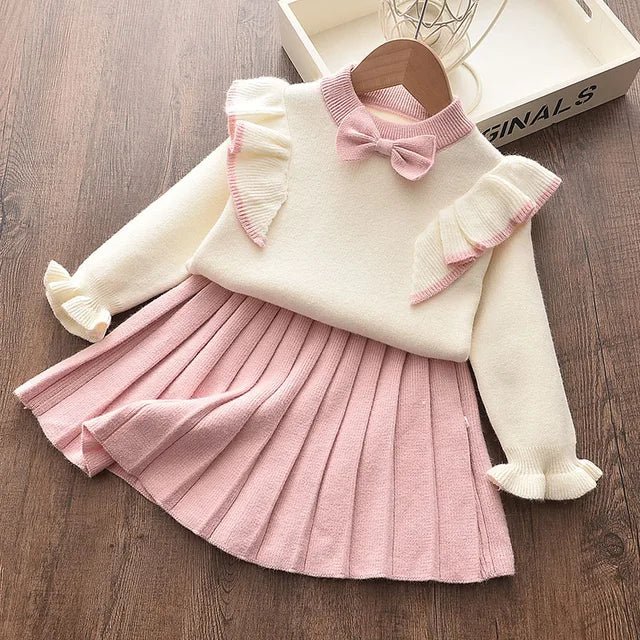 Knitted Princess 2pcs Girls' Winter Dress - Wearebambino - Pink - 2T - Knitted Princess 2pcs Girls' Winter Dress